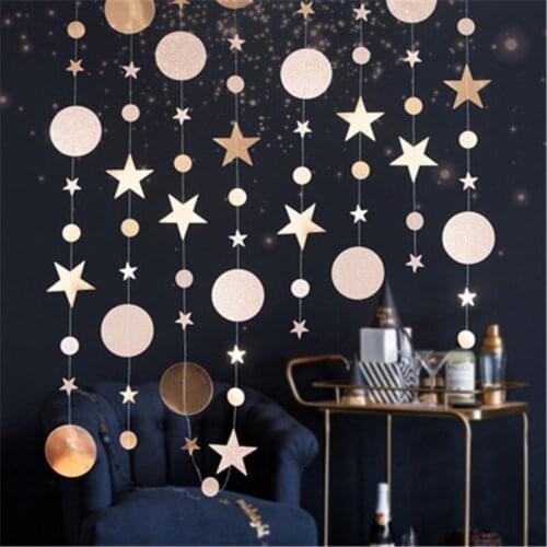 1pc 4m Gold And Silver Stars Disc Garland Ribbon Birthday Party Wedding Christmas Decoration Pendant Supplies KK37
