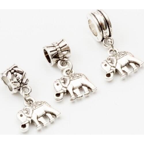 10pcs Elephant European Bead Vintage Silver Charms fit for pandora style Bracelets Necklace DIY Metal Jewelry Making JA600040