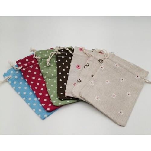 10pcs Chrysanthemum Cotton Packaging Bag Drawstring Gift Bag Tote Bags for Women Storage Jewelry Display Pouch Small Cloth Bags