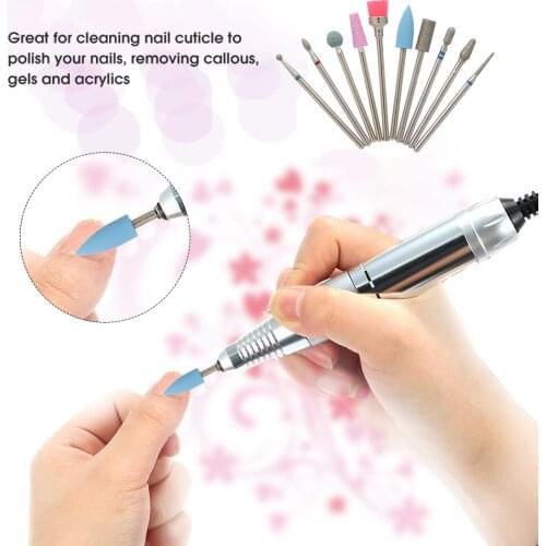 10pcs Nail Drill Bits Cuticle Cleaner Dust Drill Brush Rotary Polishing File Grinding Heads Manicure Pedicure Tools Nail Bits
