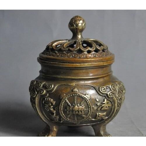 5" marked old china chinese fengshui bronze lotus statue incense burner Censer
