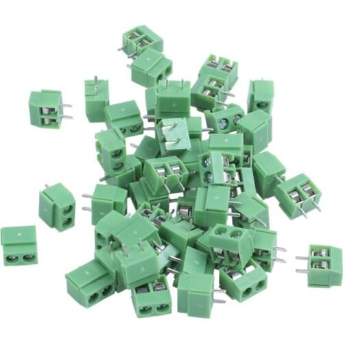 50 Pieces 2 Pin 5 mm Pinch PCB Mount Screw Terminal Block Connector 300V 10A (Green)