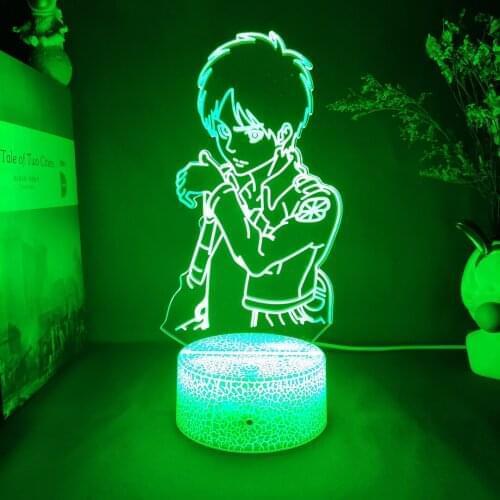 Acrylic 3D Led Night Light Eren Yeager Figure Bedroom Decor Nightlight USB 5V Battery Powered Lamp Shingeki no Kyojin Gifts