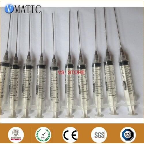 Free Shipping Non Sterilized 10 Sets 10ml/cc Plastic Syringe 16G Luer Lock Dispensing Needle Tips 9.5cm 95mm Tubing Length