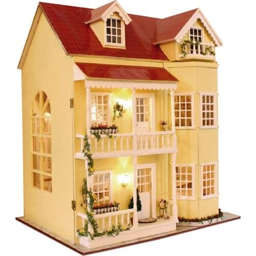 43 cm Big House Cottage doll house furniture diy dollhouse wood diy doll house miniature dollhouse furniture children Toy LED