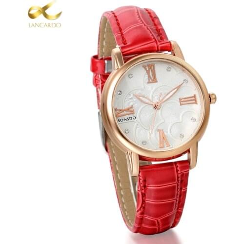 Lancardo Luxury Brand Women Watches Red Leather Watch Fashion Simple Stylish Ladies Wrist Watches Relogio 4 Colors