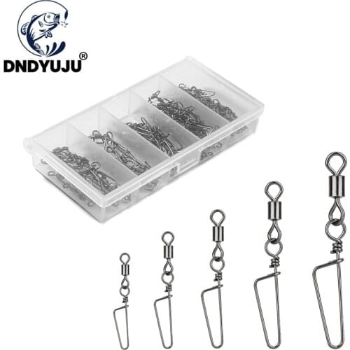 DNDYUJU 100pcs Fishing Rolling Swivels Connector with Snap 6#-12# For Fishhook Lure Tackle Carp Fishing Accessories
