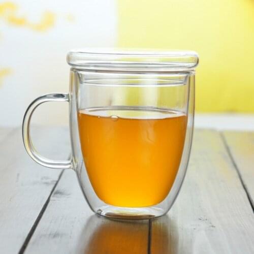Double-layer Glass Cup, Transparent Insulated Coffee Cup with Lid and Handle, Heat-resistant Glass Cup