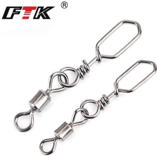 FTK 1 Pack 1/0# 2# 4# 6# 8# 10# 12# Rolling Swivel With Swedish Snap Fishing Hook Lure Connector Terminal Fishing Tackle