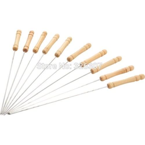 Stainless steel barbecue needles BBQ prod outdoor tools accessories wood handle fork camping picnic 10 pens