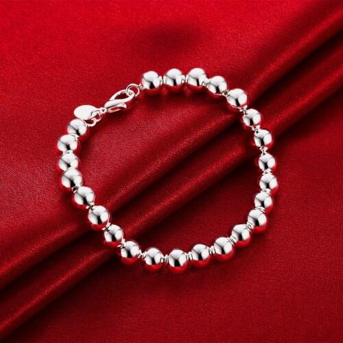 Fine 925 sterling silver 8mm beads chain Bracelets for woman men Hot Wedding party high quality Jewelry Christmas Gifts