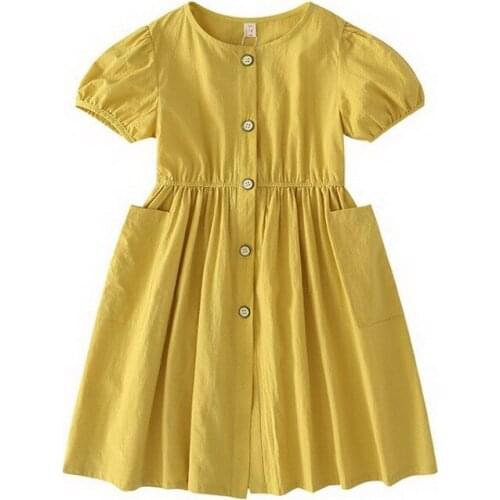 2020 Hot sale children girls new summer dress clothing Kids fashion short sleeve linen cotton dress for girls 3-8 years