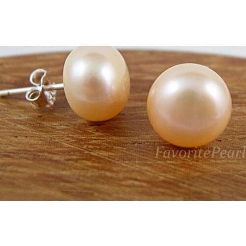 Favorite Pearl Earrings 9.5-10mm Pink Natural Freshwater Pearl Stud Earring Classic Wedding Birthday Party Women Gift Jewelry