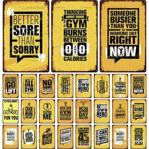 Retro Gym Exercise Metal Sign Be Your Own Hero Don't Sit Get Fit Motivate Text Tin Signs Plate Gym Home Room Decor Plaques 4Fr-6