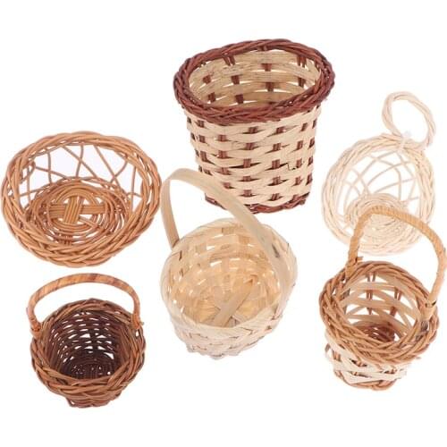 Mini 1/12 Cute Bamboo Dollhouse Rattan Frame Frame Handwoven Vegetable Food Flower Picnic Basket Dolls Miniature Decoration