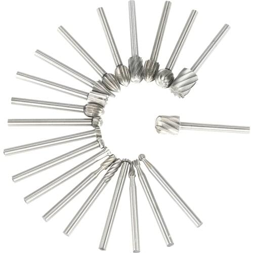 20PCS 3mm Shank HSS CNC Rotary Burrs Set File Milling Cutter Engraving Bits for Drilling Woodwork Electric Grinding Accessories
