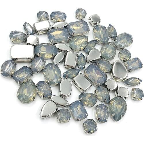 New arrival 50pcs Gray opal Resin flatback sew on rhinestones Mixed shape Mixed szie for DIY clothing/Handicrafts accessories