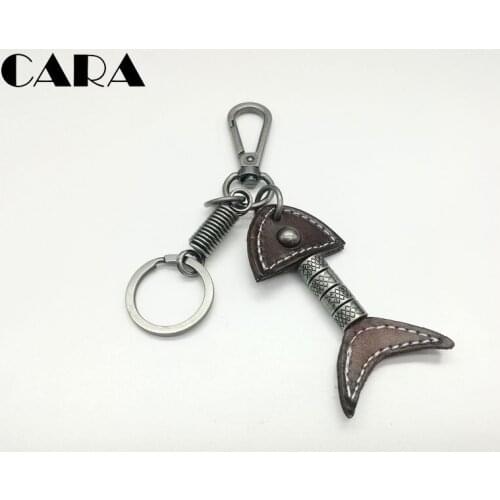CARA New arrival Cute Charm Genuine Cow Leather Fish charm Keychain Purse Bag Buckle Pendant Car Keyrings key chains CARA0181