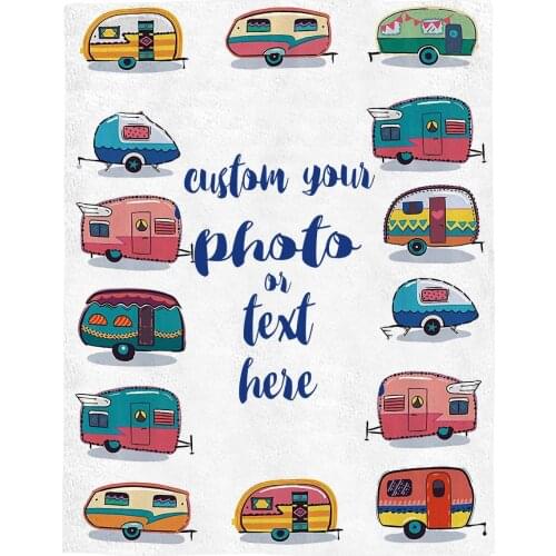Bus Camper Cartoon Customize Blanket Soft Throw Blanket Machine Washable Blankets For Beds