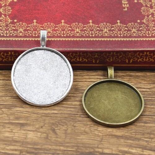 4pcs Fit 30mm Simple Round Glass Cabochon Base Setting Hot Antique Bronze Silver Color Color Pendant Tray For Jewelry DIY Making