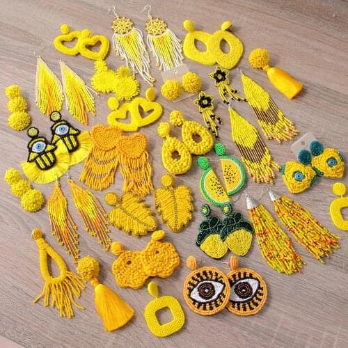 ROYALBEIER Bohemian Large Beaded Drop Earrings Yellow Tassel Earring for Wedding Jewelry Party Gift Bridal Bijoux Accessory