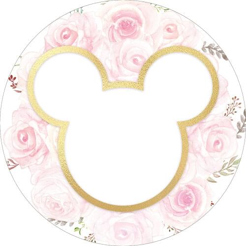Pink Gold Mouse Kid Party Supplies Banner First Birthday Custom Name Flower Round Background Photography Cartoon Banner