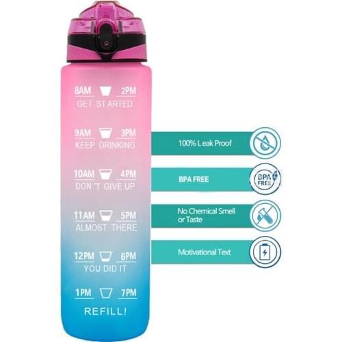 Straw Water Bottle Leak Proof With Time Marker 1000ml Capacity Drink Bottle For Outdoor Sports Fitness Drinkware