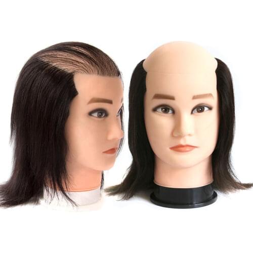 Tinashe Beauty Male Bald 100% Human Hair Mannequin Head with Real Hair Practice Training Head Barber Hairdressing Manikin Doll
