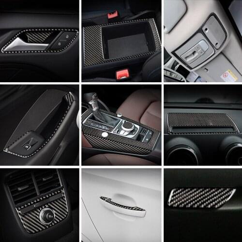 Carbon Fiber Car Inner Gearshift Air Conditioning CD button Panel Door Armrest Cover Trim Stickers Accessories for Audi A3 8V S3