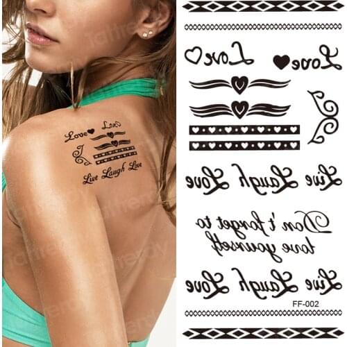 Waterproof temporary tattoos letters black henna fake english words on hand finger body art sexy tatoo sticker for women boy