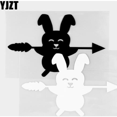 YJZT 10.9×15CM Funny Car Stickers Cute Bunny And Feather Arrow Fashion Decoration Vinyl Decal Black / Silver 20C-0421