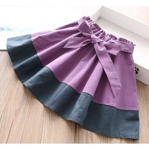 Girls two color cotton patchwork bow tutu skirts kids skirt children clothes wholesale