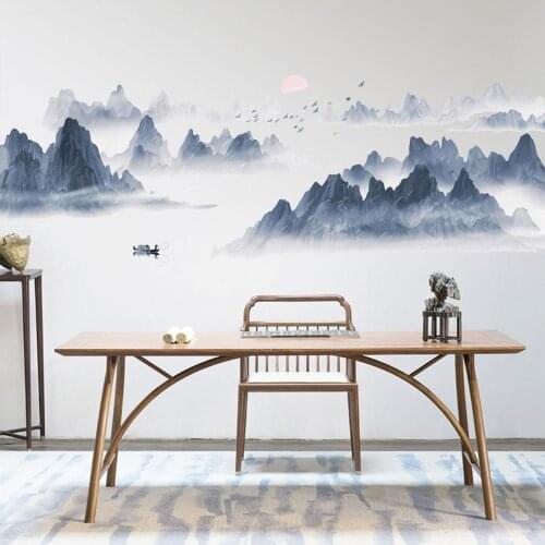 Sunset Landscape Wall Sticker High-grade Chinese Style Wallpaper Living Room Bedroom Mural Background Home Decoration Stickers