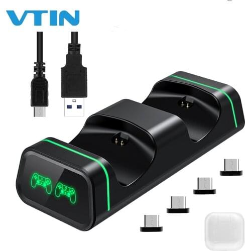 VTIN Dual USB PS4 Controller Charger Fast Charging Station Dock Stand with LED Indicator Light for Sony Playstation4/PS4 Slim