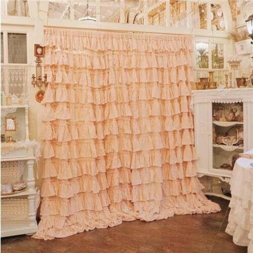 Hot Brand New Cotton Linen Blackout Curtain Handmade Multi-layer Ruffle Cake Curtains & Drapes for Living Room Bedrooom cortinas