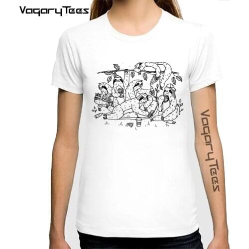 Funny Busy Sloth Friends women T-Shirt Hipster Very cute animals Design Short Sleeve Tops Geek Style girls Tee Shirts