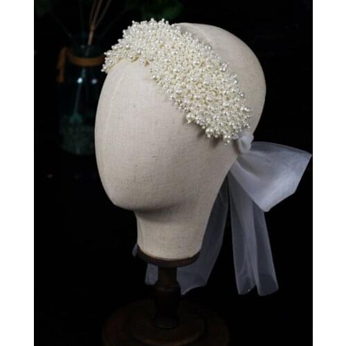 SLBRIDAL Handmade Baroque Style Multi Pearls Bridal Tiara Headband Wedding Hair Accessories Bridesmaids Women Hair Jewelry