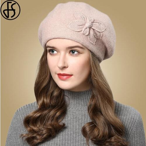FS Rabbit Fur Beanies For Women 2020 Solid Color Knitted Hat Winter Skullies Warm Wool Cap Gorros Bonnet Femme