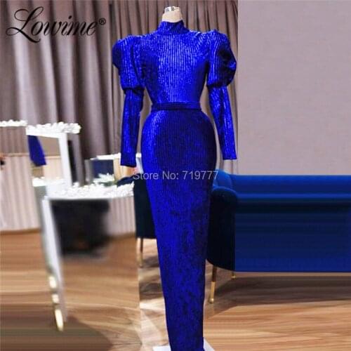 Formal Royal Blue Women Evening Dresses Kaftan Long Sleeves Robe De Soiree Turkish Arabic Mermaid Prom Party Gowns Abendkleider