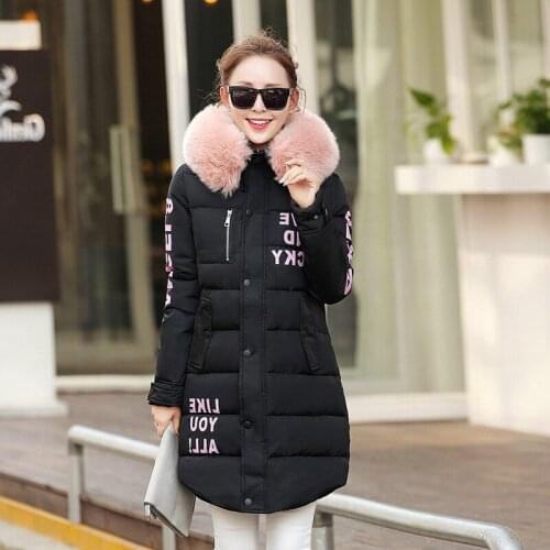 Winter Clothes New Pattern Self-cultivation Thin Cotton Girls Long Fund Letter Printing Heavy Seta Lead Loose Coat Tide