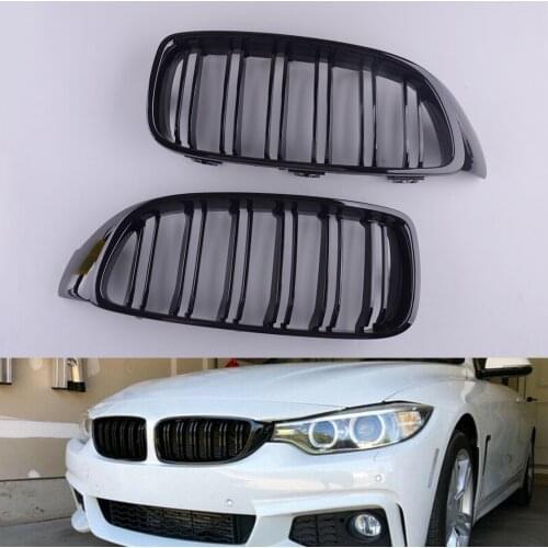 1Pair Gloss Black Front Bumper Kidney Grills Grille Twin Bar Dual Slat Fit For BMW 4 Series F32 F33 F36 M4 2016 2017 51137294814