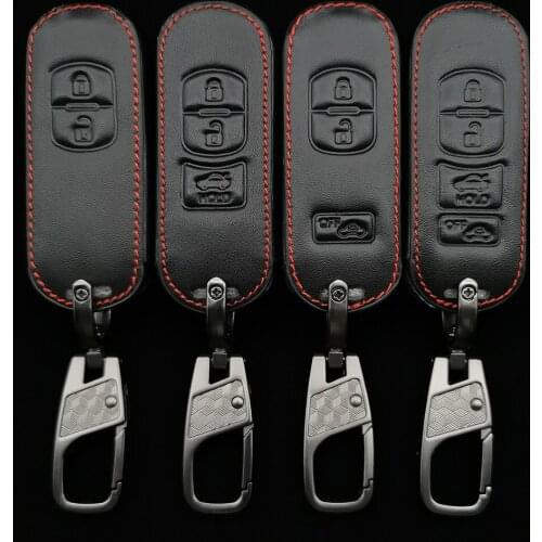 100% Leather Car Key Cover 2/3/4Button For MAZDA 3/6 / MX-5 Miata (2009-2012) CX-7 / CX-9 (2010-2012) Fob Shell Cage Accessories