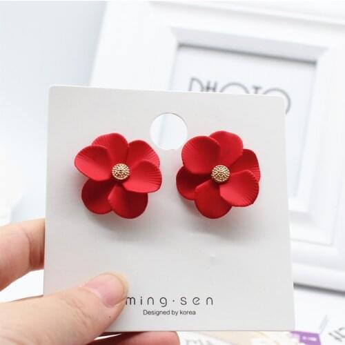 2019 Korea hot fashion jewelry sweet three-dimensional flower earrings paint metal statement beach party earrings for women gift