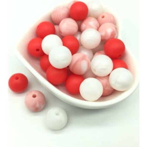 40 PCS12MM Red Metallic Mix Beads Baby Pacifier Chain Silicone Round Beads Baby Rattle Nursing Necklace Silicone Round Balls