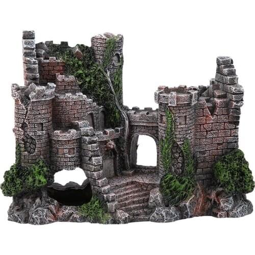 Aquarium Artificial Castle Decoration Fish Tank Ancient Tower Ornament Rock Cave for Fish Shrimp Hiding Acuario Background Decor
