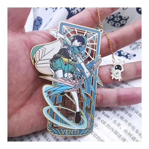 Anime Genshin Impact Venti Metal Bookmarks Classical Souvenir Hollow Out Tassels Pendant Decor Collection Cosplay Xmas Gift