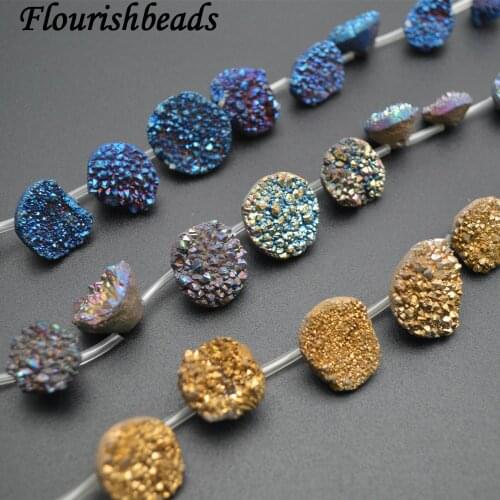 Freeform Nugget Druzy Agate Quartz Graduated Stone Loose Beads ( Royal Blue / Gold / Rainbow )