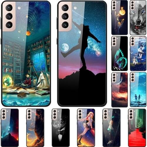 For Samsung Galaxy S21 Ultra Case Printing Hard Back Tempered Glass Case For Samsung Galaxy S21 Plus S 21 Ultra Cover Fundas