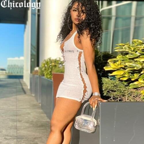 Chicology 2021 Women Summer Deep V Neck Dress Mini Bodycon Sleeveless Sexy Elegant Party Club Letter Print Side Pin Dress
