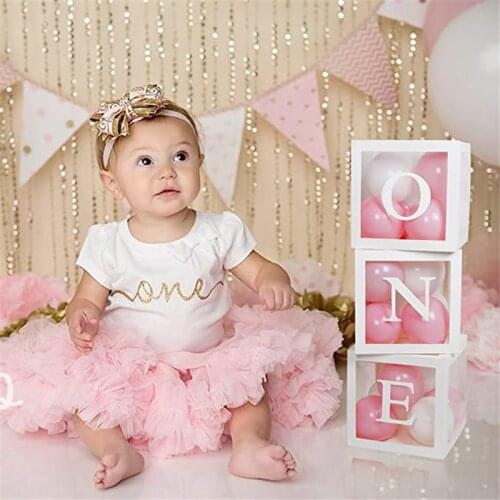 Baby 1st Birthday Decorations First Birthday Balloon Boxes with ONE Letter for baby shower Boy Girl 1 Year Old Birthday Backdrop